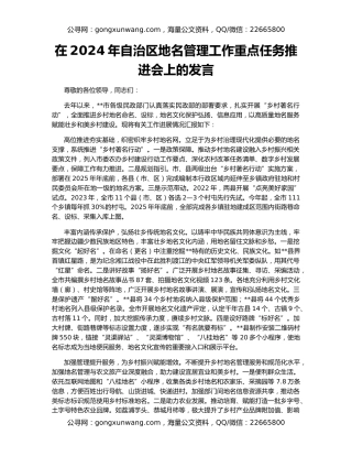 在2024年自治区地名管理工作重点任务推进会上的发言