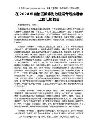 在2024年自治区数字财政建设专题推进会上的汇报发言