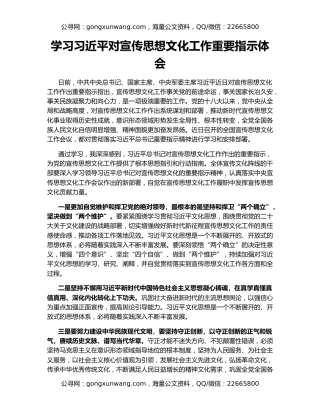 学习习近平对宣传思想文化工作重要指示体会