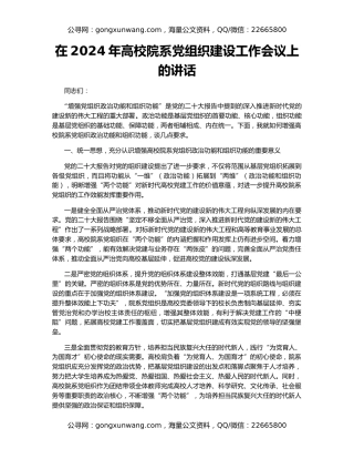 在2024年高校院系党组织建设工作会议上的讲话