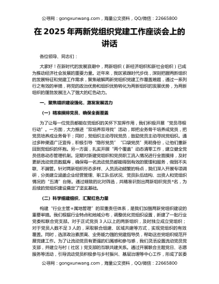 在2025年两新党组织党建工作座谈会上的讲话