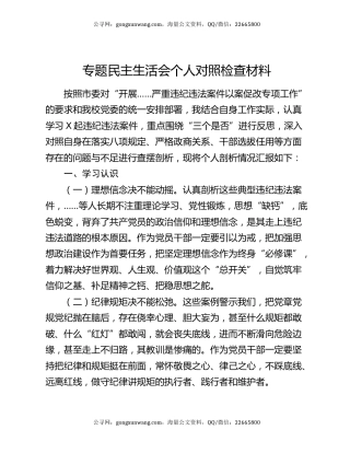专题民主生活会个人对照检查材料