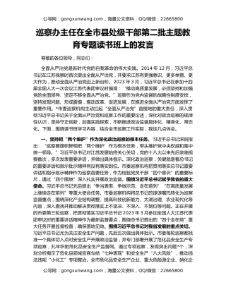 巡察办主任在全市县处级干部第二批主题教育专题读书班上的发言