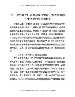 市口岸办副主任省委巡视反馈意见整改专题民主生活会对照检查材料