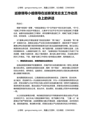 巡察领导小组领导在巡察某党总支工作动员会上的讲话