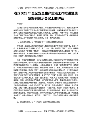 在2025年全区安全生产重点工作推进暨典型案例警示会议上的讲话