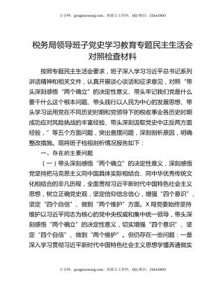 税务局领导班子党史学习教育专题民主生活会对照检查材料