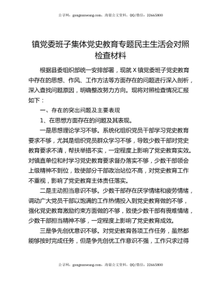 镇党委班子集体党史教育专题民主生活会对照检查材料