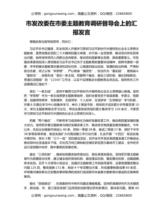 市发改委在市委主题教育调研督导会上的汇报发言