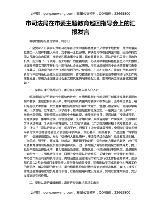 市司法局在市委主题教育巡回指导会上的汇报发言