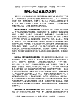 市城乡融合发展经验材料