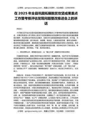 在2025年全县巩固拓展脱贫攻坚成果重点工作暨考核评估发现问题整改推进会上的讲话