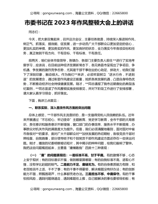市委书记在2023年作风整顿大会上的讲话