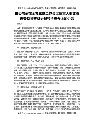 市委书记在全市三防工作会议暨重大事故隐患专项排查整治督导检查会上的讲话
