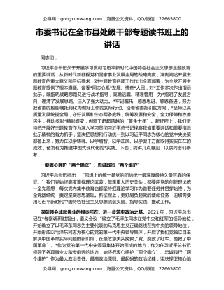 市委书记在全市县处级干部专题读书班上的讲话