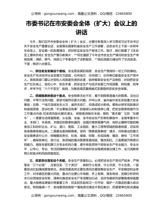 市委书记在市安委会全体（扩大）会议上的讲话