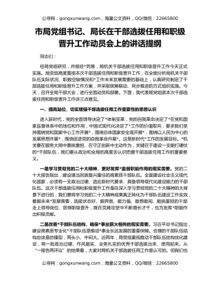 市局党组书记、局长在干部选拔任用和职级晋升工作动员会上的讲话提纲