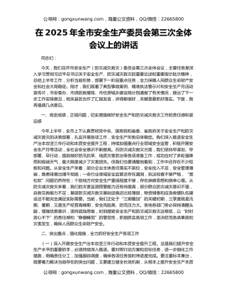 在2025年全市安全生产委员会第三次全体会议上的讲话