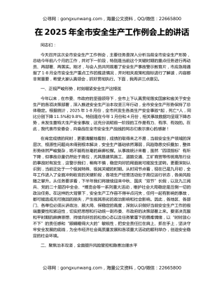 在2025年全市安全生产工作例会上的讲话