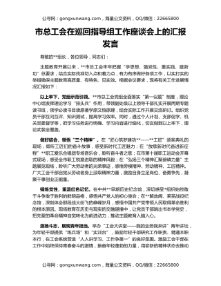市总工会在巡回指导组工作座谈会上的汇报发言