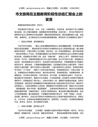 市文旅局在主题教育阶段性总结汇报会上的发言