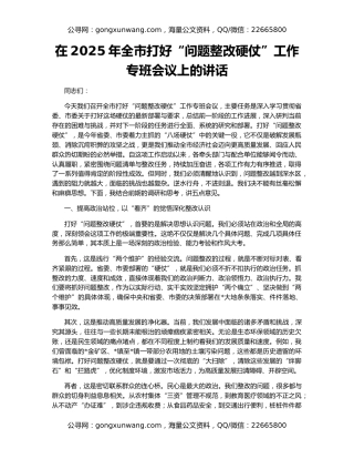 在2025年全市打好“问题整改硬仗”工作专班会议上的讲话