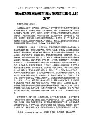 市民政局在主题教育阶段性总结汇报会上的发言