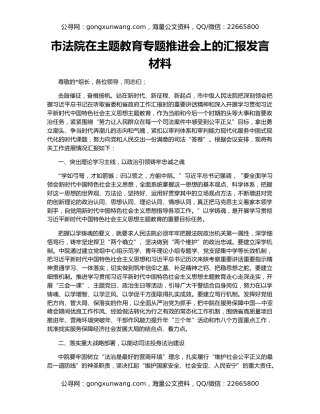 市法院在主题教育专题推进会上的汇报发言材料