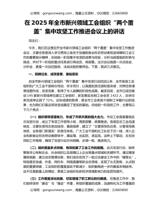 在2025年全市新兴领域工会组织“两个覆盖”集中攻坚工作推进会议上的讲话