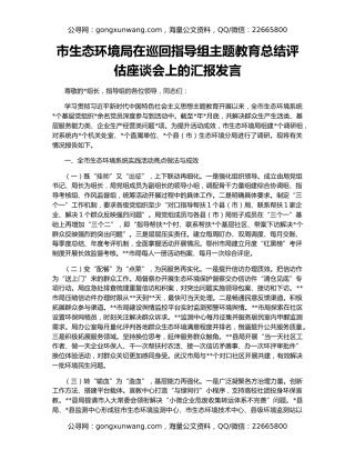 市生态环境局在巡回指导组主题教育总结评估座谈会上的汇报发言