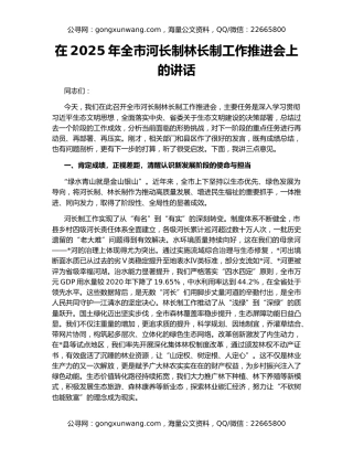 在2025年全市河长制林长制工作推进会上的讲话