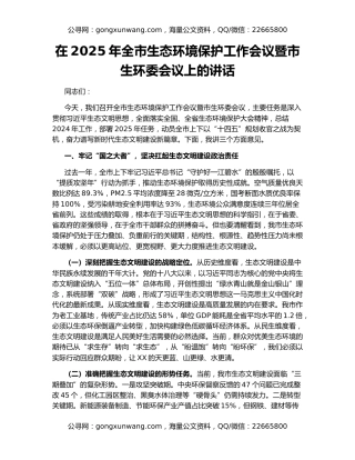 在2025年全市生态环境保护工作会议暨市生环委会议上的讲话