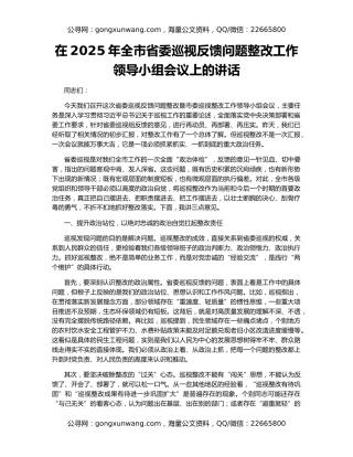 在2025年全市省委巡视反馈问题整改工作领导小组会议上的讲话