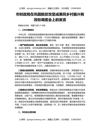 市财政局在巩固脱贫攻坚成果同乡村振兴有效衔调度会上的发言