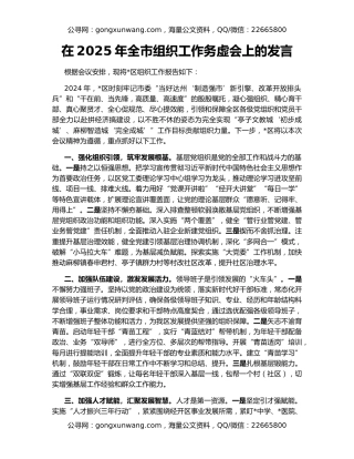 在2025年全市组织工作务虚会上的发言