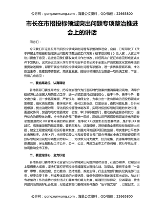 市长在市招投标领域突出问题专项整治推进会上的讲话