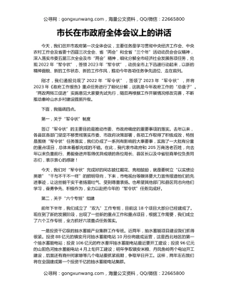 市长在市政府全体会议上的讲话