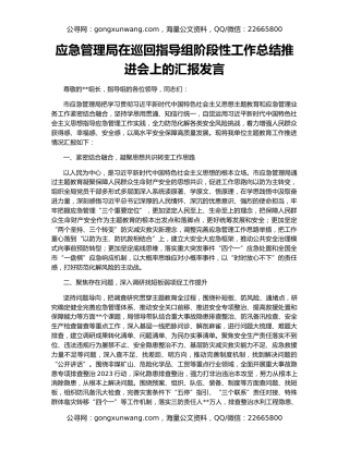 应急管理局在巡回指导组阶段性工作总结推进会上的汇报发言