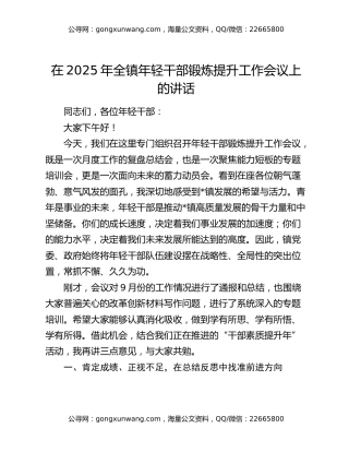 在2025年全镇年轻干部锻炼提升工作会议上的讲话