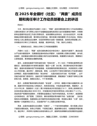 在2025年全镇村（社区）“两委”成员任期和离任审计工作动员部署会上的讲话