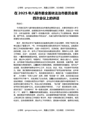 在2025年八届市委全面依法治市委员会第四次会议上的讲话