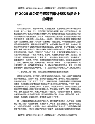 在2025年公司亏损项目审计整改动员会上的讲话