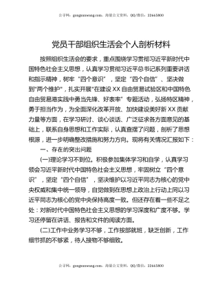 党员干部组织生活会个人剖析材料