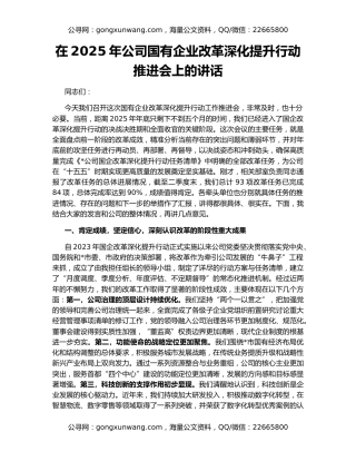 在2025年公司国有企业改革深化提升行动推进会上的讲话