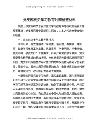 党支部党史学习教育对照检查材料
