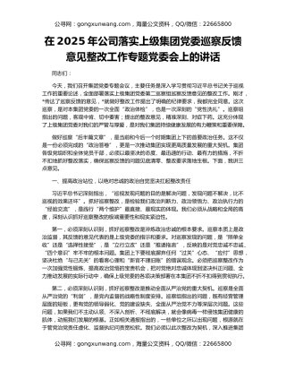 在2025年公司落实上级集团党委巡察反馈意见整改工作专题党委会上的讲话