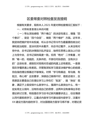 区委常委对照检查发言提纲