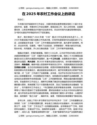在2025年农村工作会议上的讲话