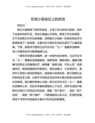 在党小组会议上的讲话