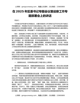 在2025年区委书记专题会议暨巡察工作专题部署会上的讲话